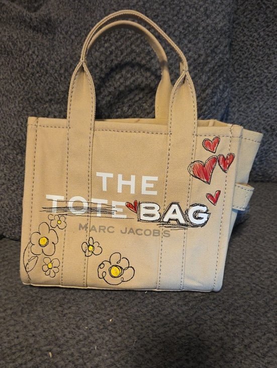 Marc Jacobs Handbags - Marc Jacobs Beige Canvas Tote with Red Heart and Yellow Flower Accents